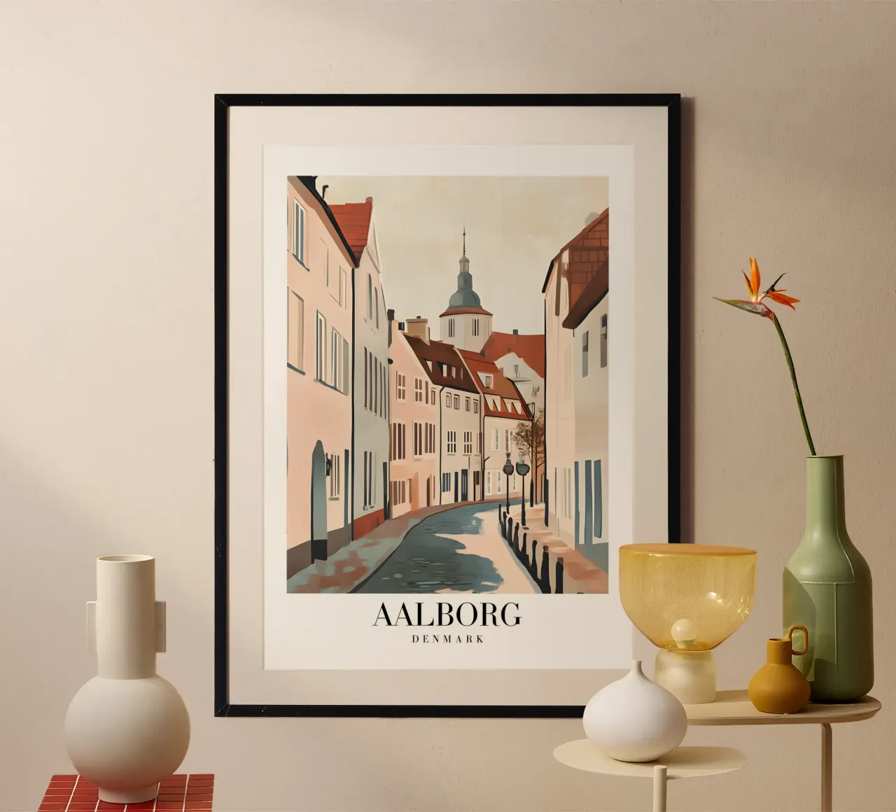 Aalborg Denemarken Straatbeeld - Nordic Cityscape Art Print poster van homdeco