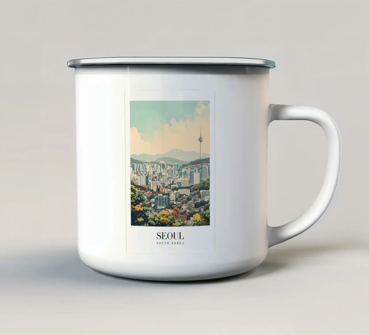 Seoul - Paesaggio urbano della Corea del Sud - N Seoul Tower Vista Print tazza in smalto da homdeco