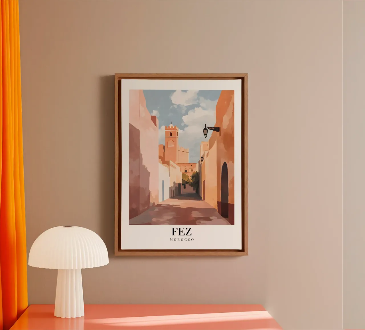 Fez Morocco Medina Alleyway - Earth Tones Architecture Print canvas with Floater frame by homdeco