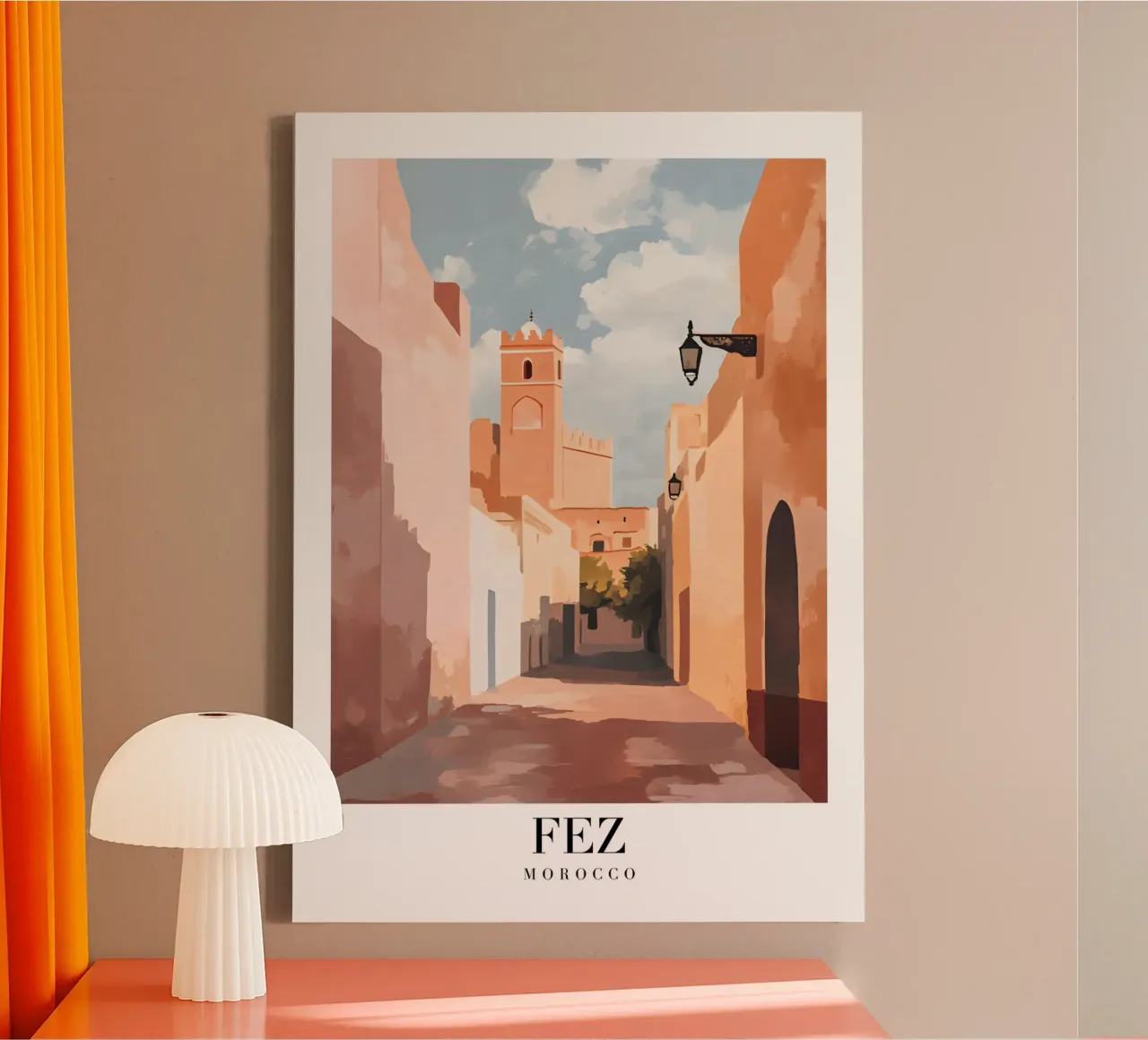 Fez Morocco Medina Alleyway - Earth Tones Architecture Print canvas with Floater frame by homdeco