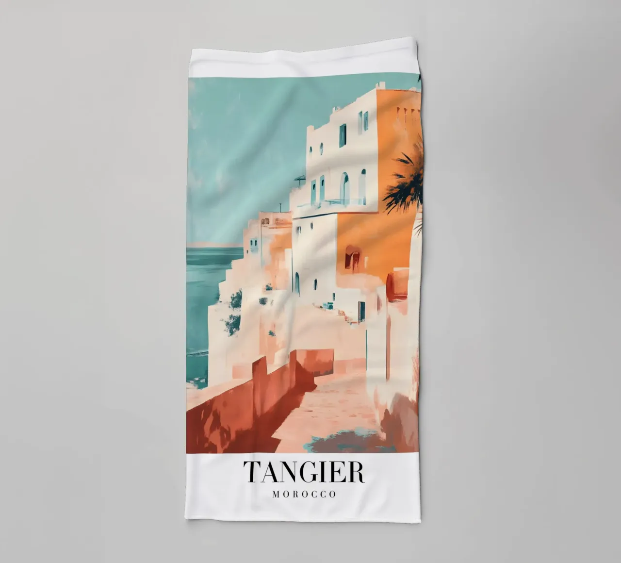 Tanger Maroc Vue côtière - Architecture méditerranéenne Pr serviette de bain de homdeco