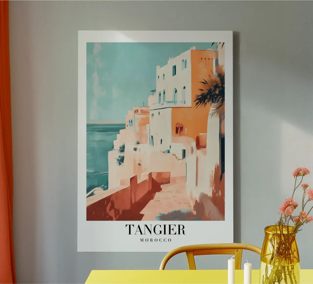 Tanger Maroc Vue côtière - Architecture méditerranéenne Pr toile avec Caisse américaine de homdeco