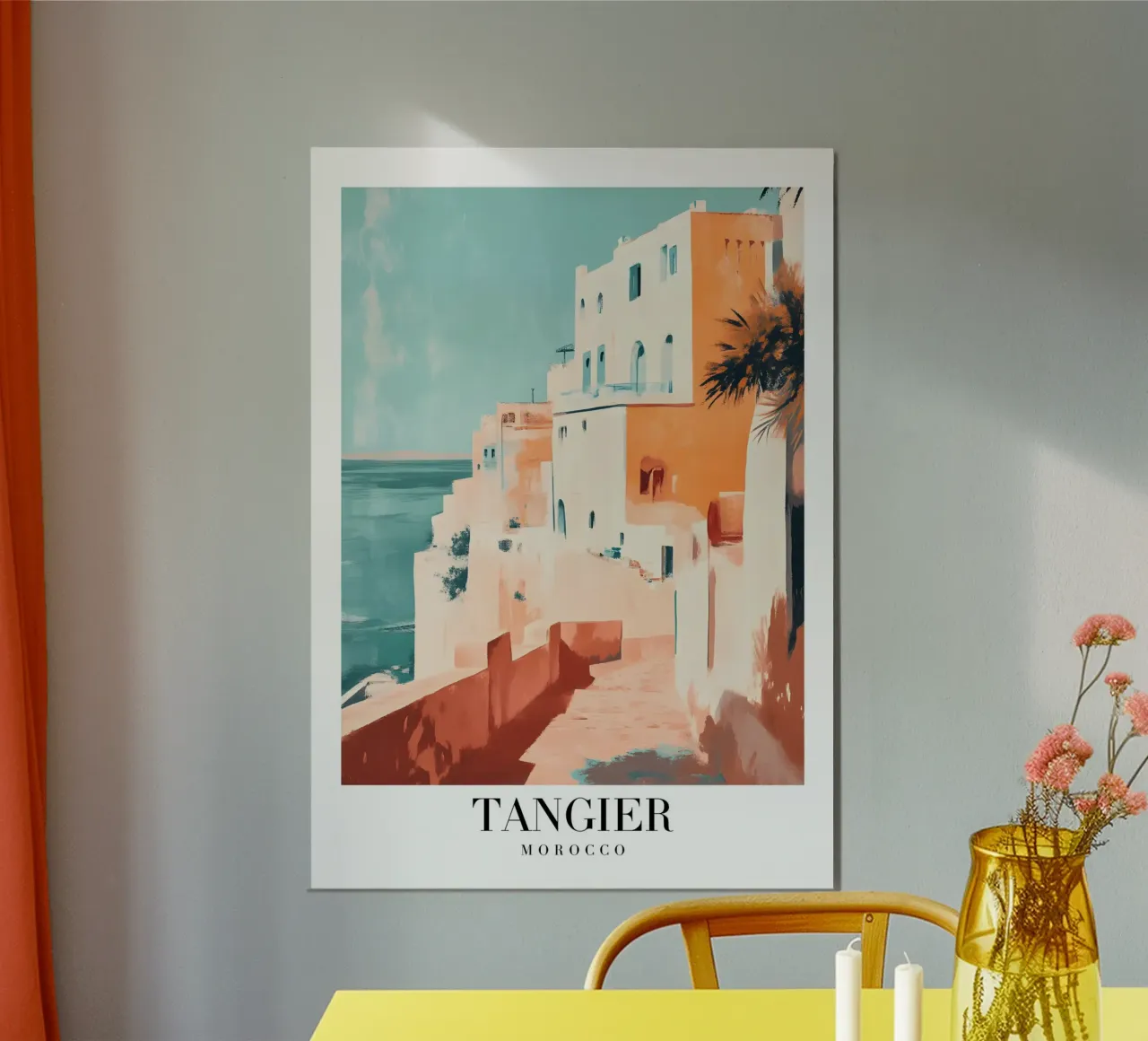 Tangier Morocco Coastal View - Mediterranean Architecture Pr poster by homdeco