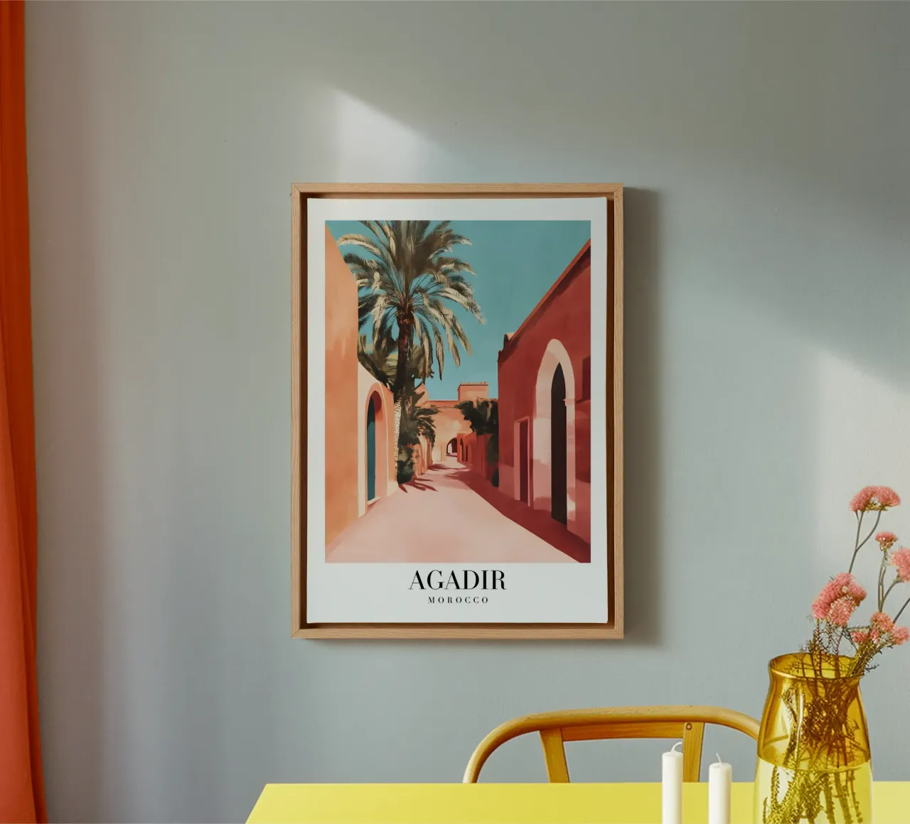 Agadir Morocco Desert Street - Warm Tones Architecture Print canvas with Floater frame by homdeco