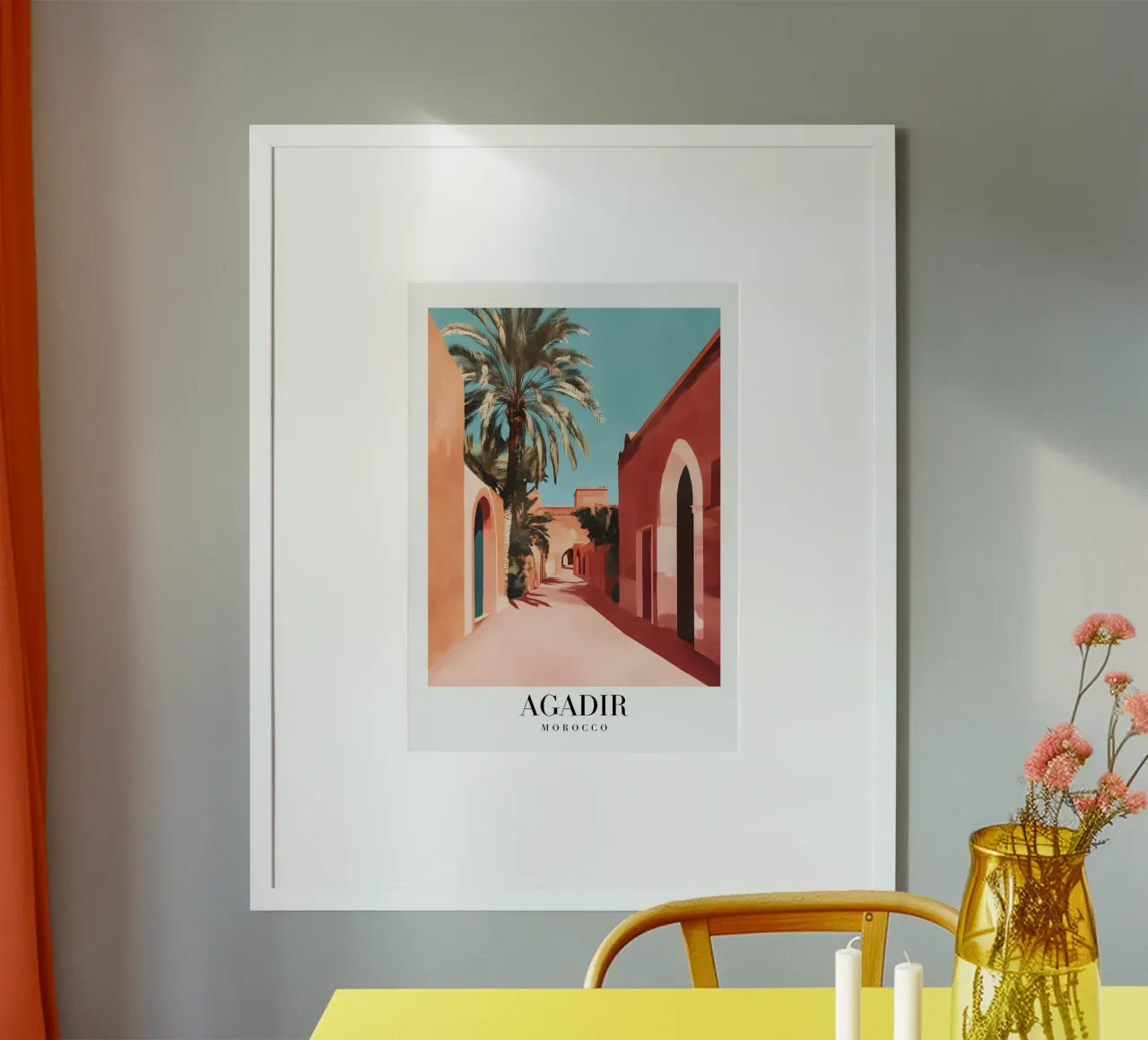 Agadir Marocco, strada del deserto - Stampa di architettura in toni caldi poster da homdeco