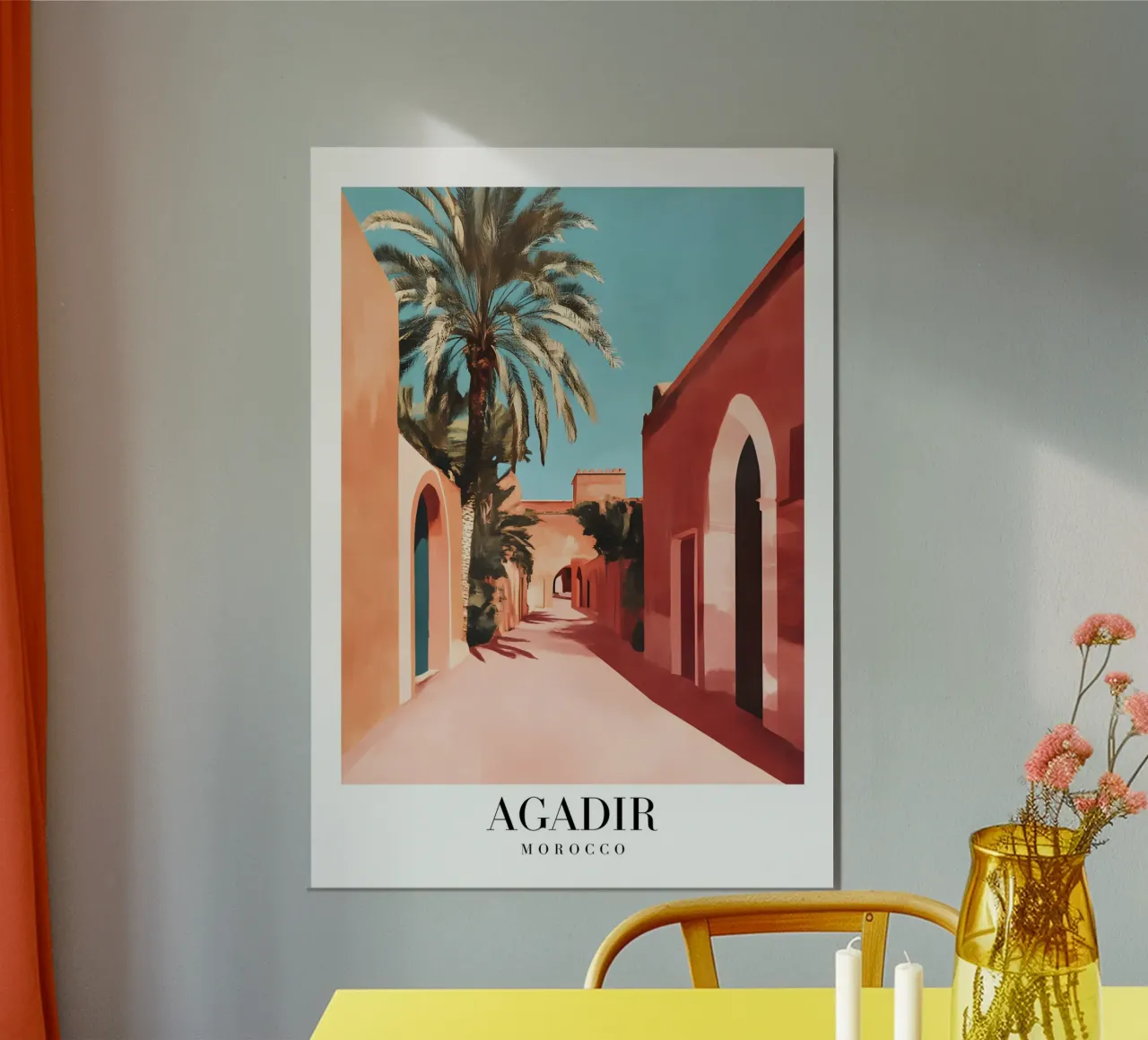 Agadir Marocco, strada del deserto - Stampa di architettura in toni caldi poster da homdeco