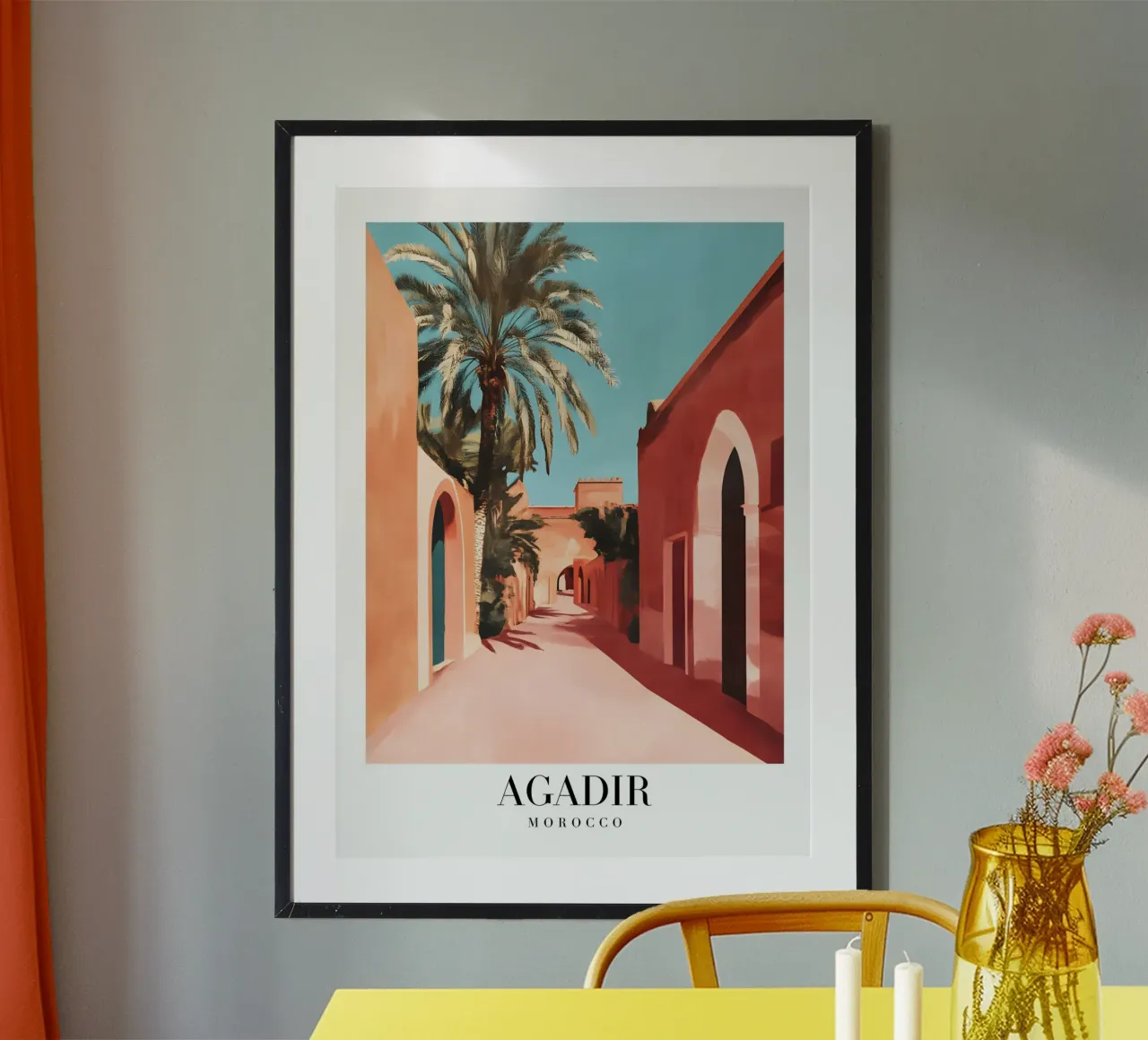 Agadir Marocco, strada del deserto - Stampa di architettura in toni caldi poster da homdeco
