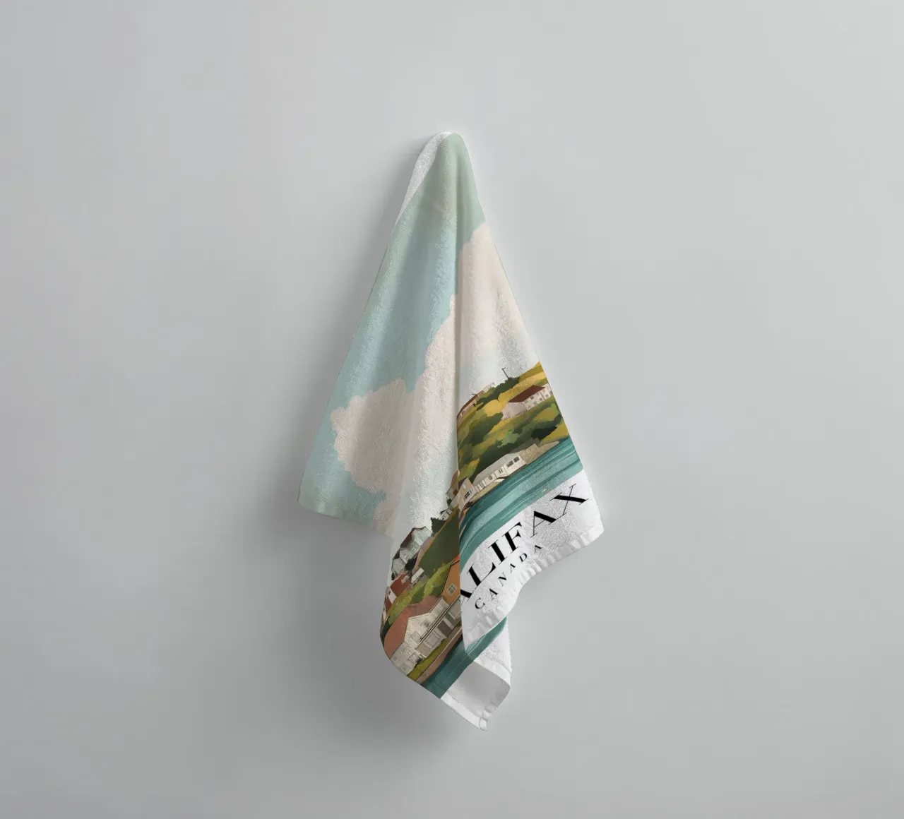 Halifax Nova Scotia Kuststad - Zeilboot & Heuvels Print badhanddoek van homdeco