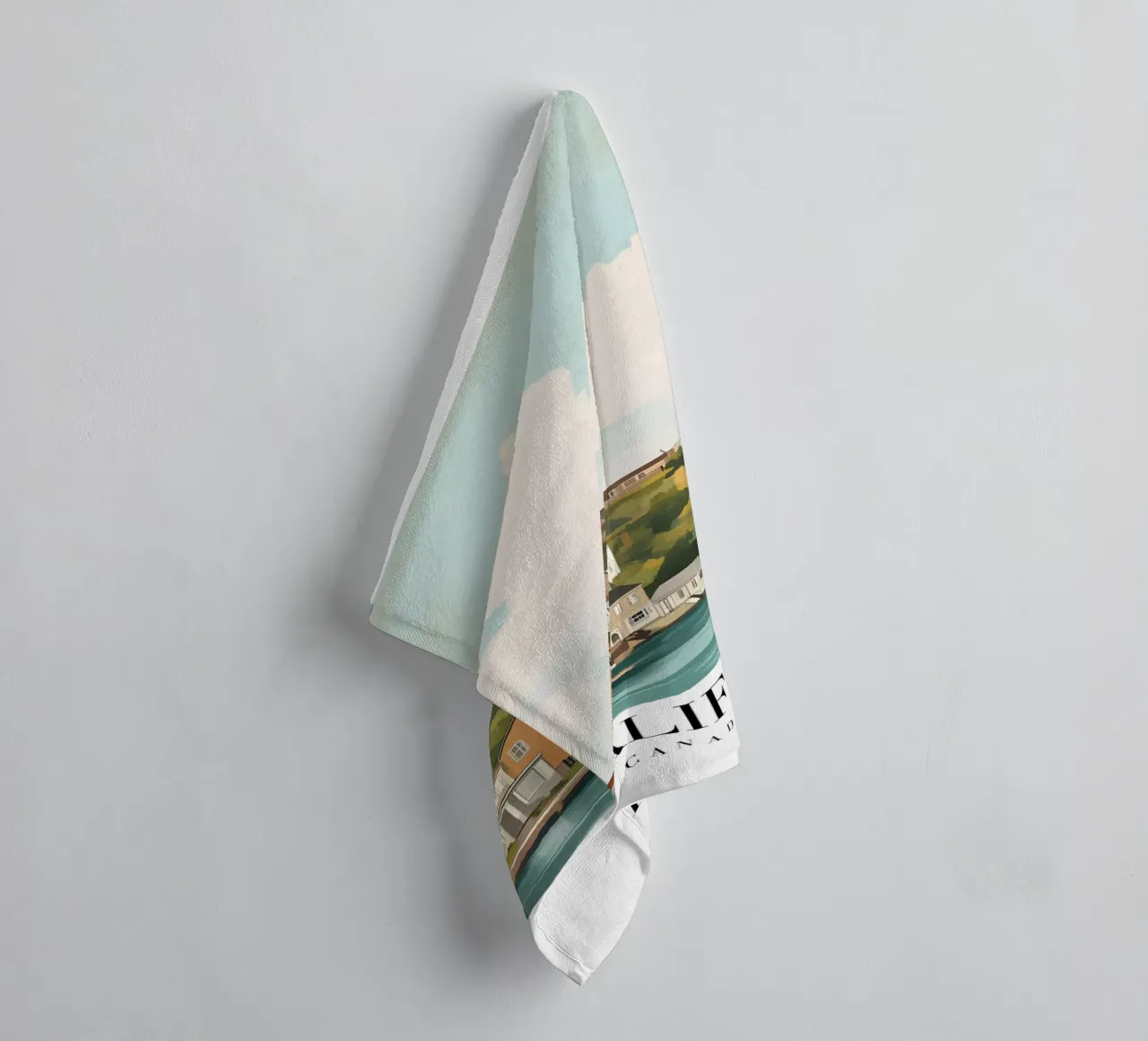 Halifax Nova Scotia Kuststad - Zeilboot & Heuvels Print badhanddoek van homdeco