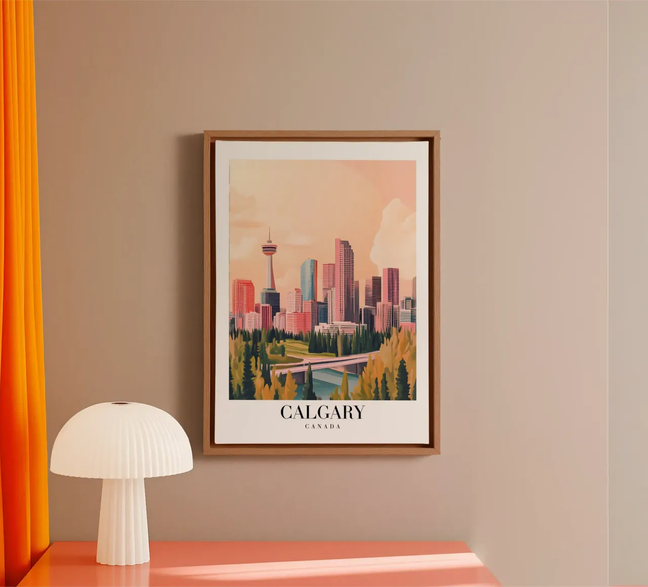 Calgary Canada Stadsgezicht - Skyline & Toren Art Print canvas met Baklijst van homdeco