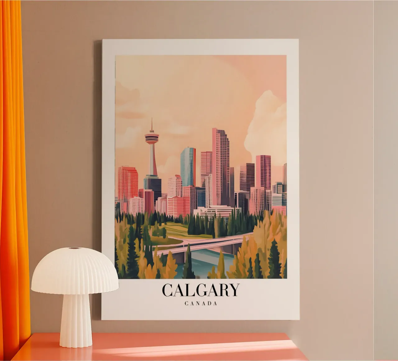 Calgary Canada Stadsgezicht - Skyline & Toren Art Print canvas met Baklijst van homdeco