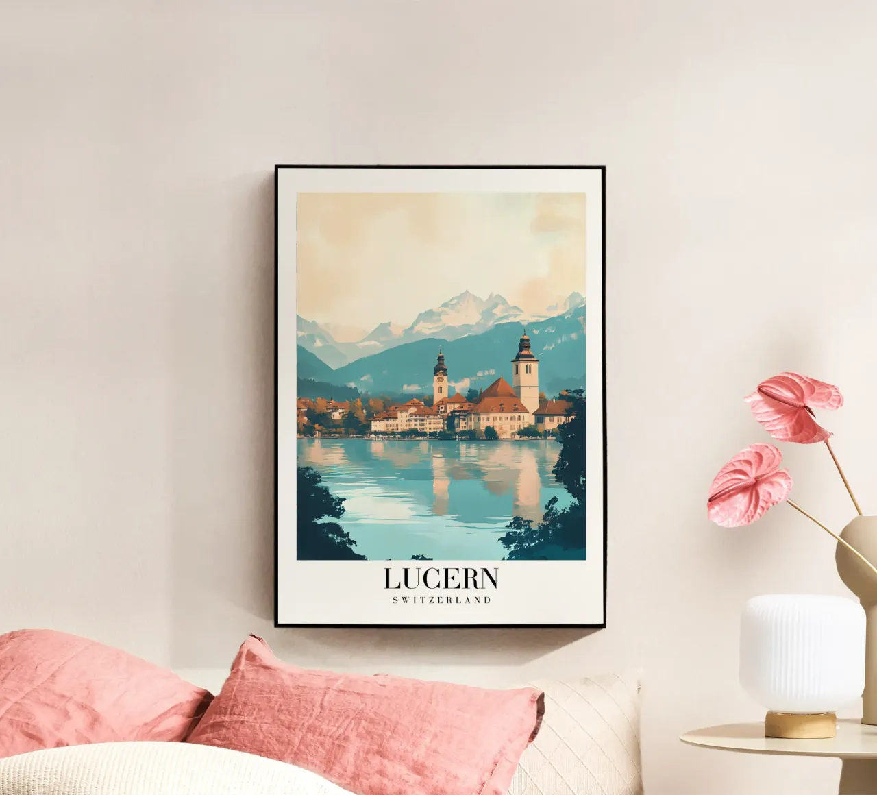 Lucern Switzerland Lake View - Alpine Cityscape Art Print plexiglas de homdeco