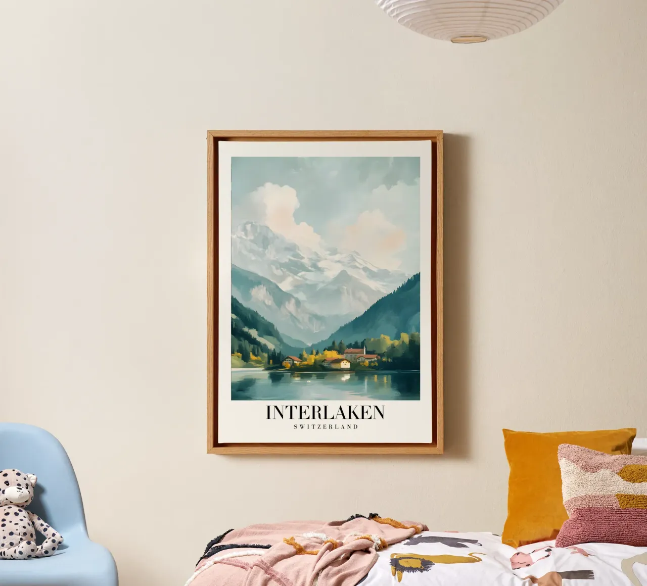 Interlaken Zwitserland Alpenmeer - Bergdorp Print canvas met Baklijst van homdeco