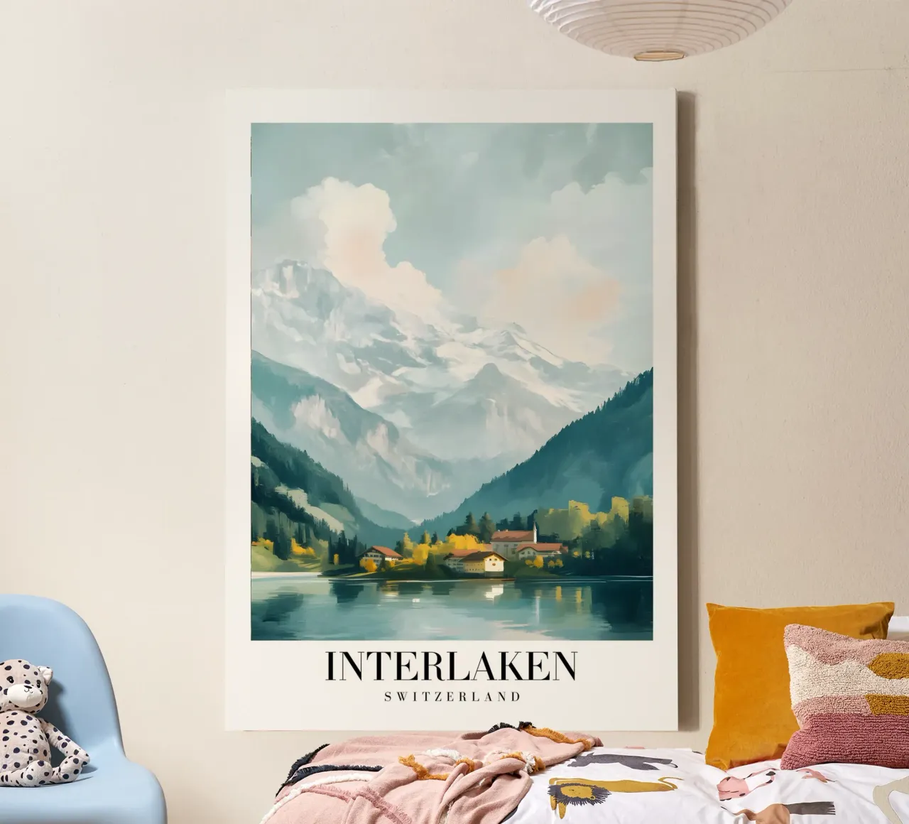 Interlaken Zwitserland Alpenmeer - Bergdorp Print canvas met Baklijst van homdeco