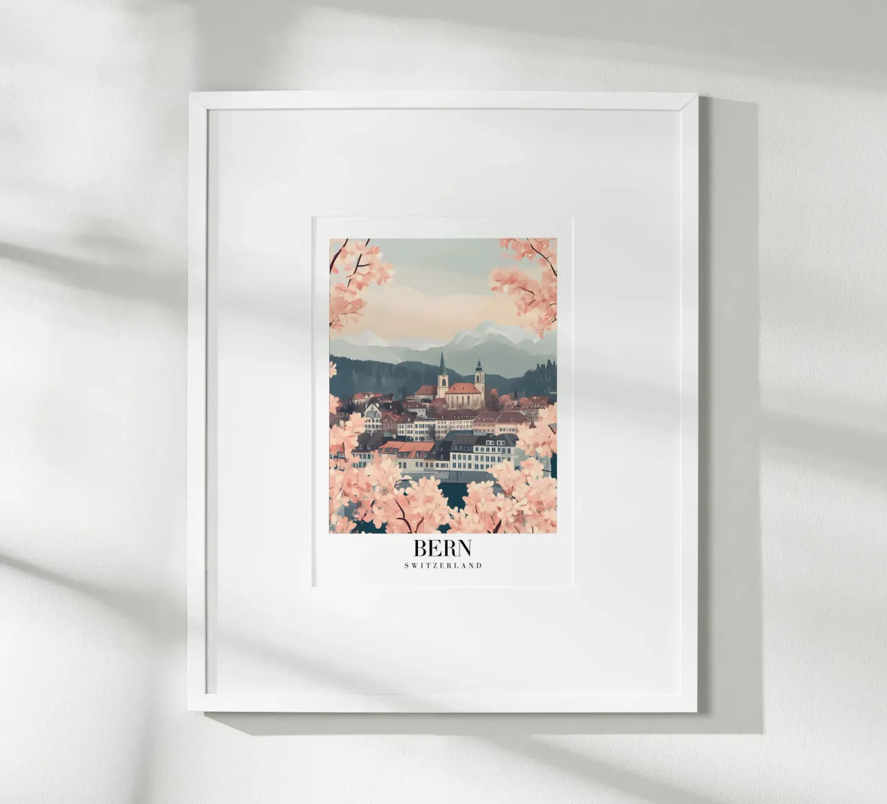 Bern Zwitserland Kersenbloesem stadsgezicht - Alpine Art Print poster van homdeco