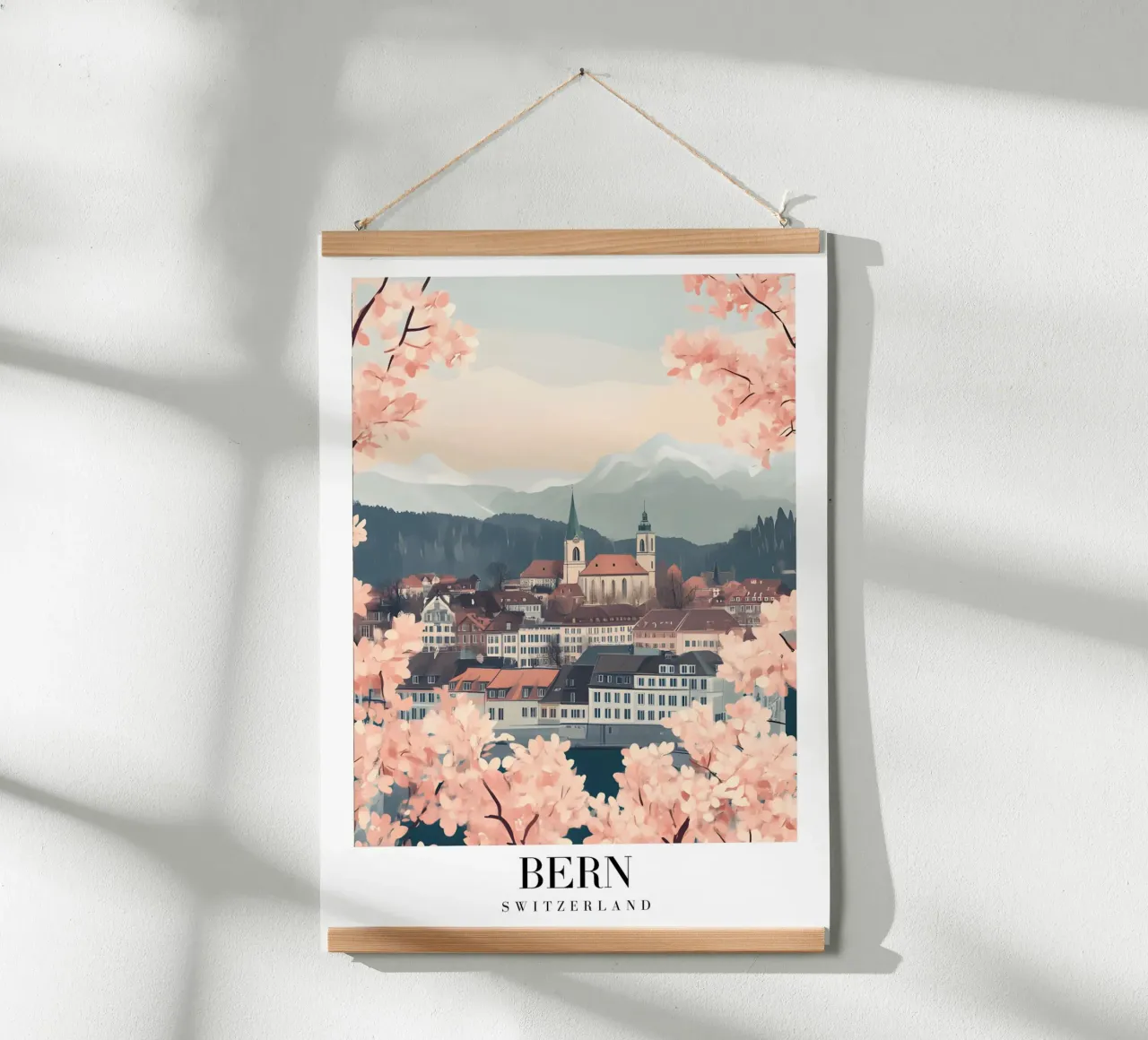 Bern Zwitserland Kersenbloesem stadsgezicht - Alpine Art Print poster van homdeco