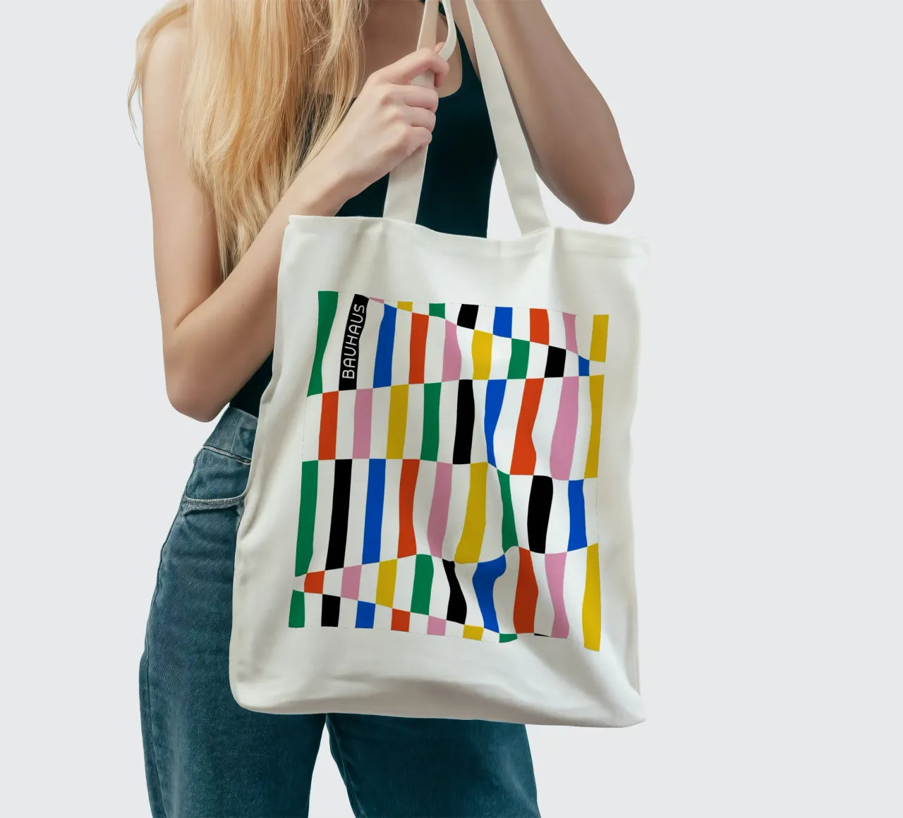 Modello di linea Bauhaus - Design grafico colorato borsa in juta da Studio Vibe