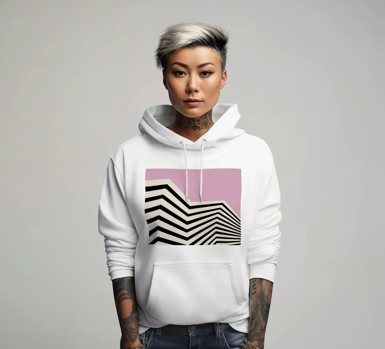 Bauhaus Linee a zig zag - Grafica rosa e nera felpa con cappuccio da Studio Vibe