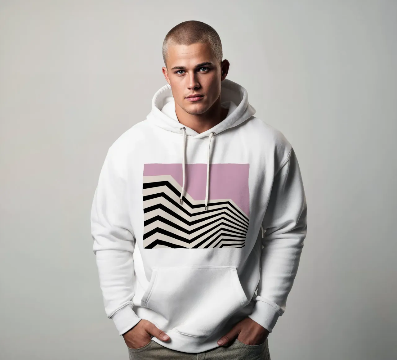 Bauhaus Linee a zig zag - Grafica rosa e nera felpa con cappuccio da Studio Vibe