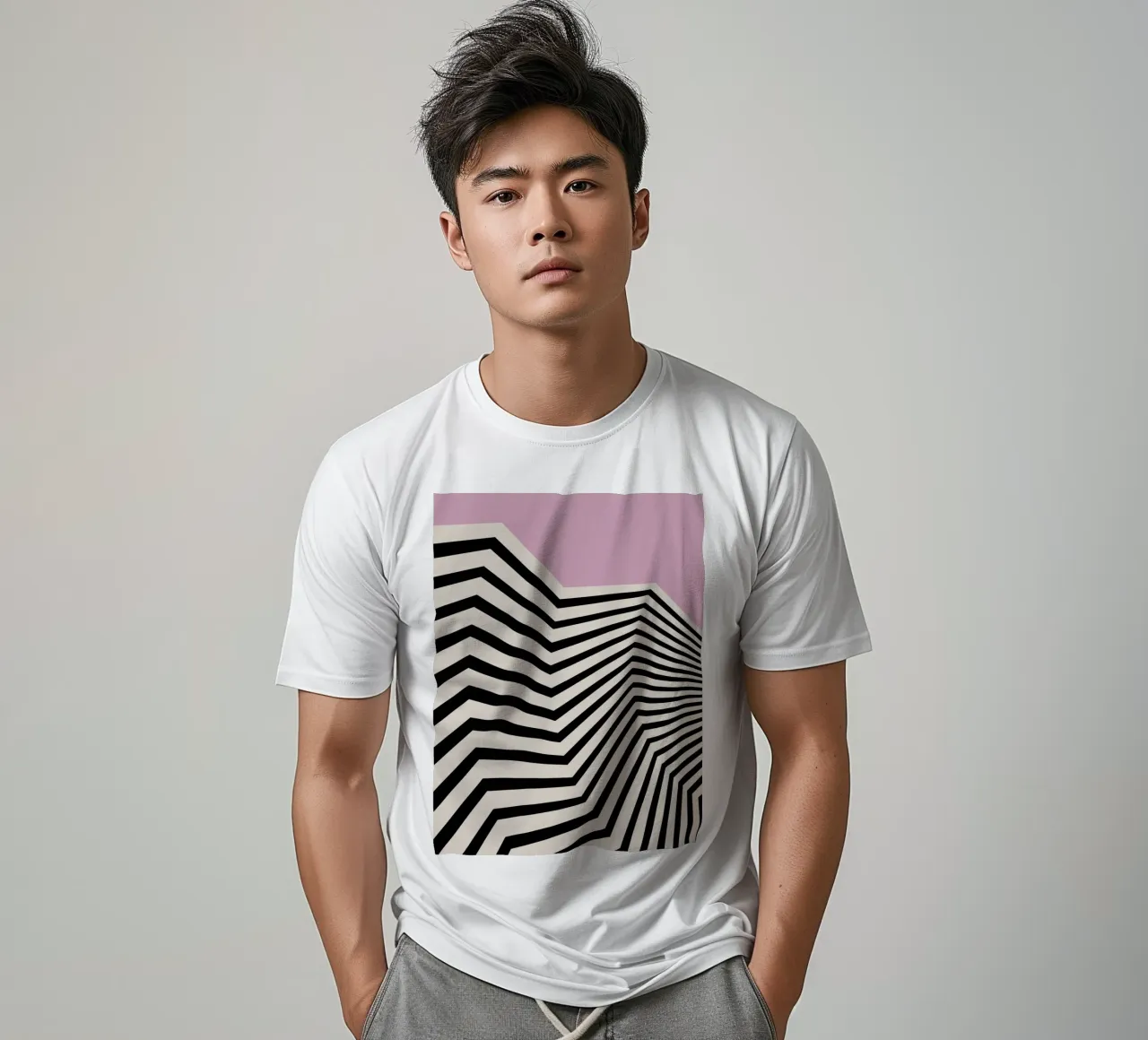 Bauhaus Linee a zig zag - Grafica rosa e nera t-shirt da Studio Vibe