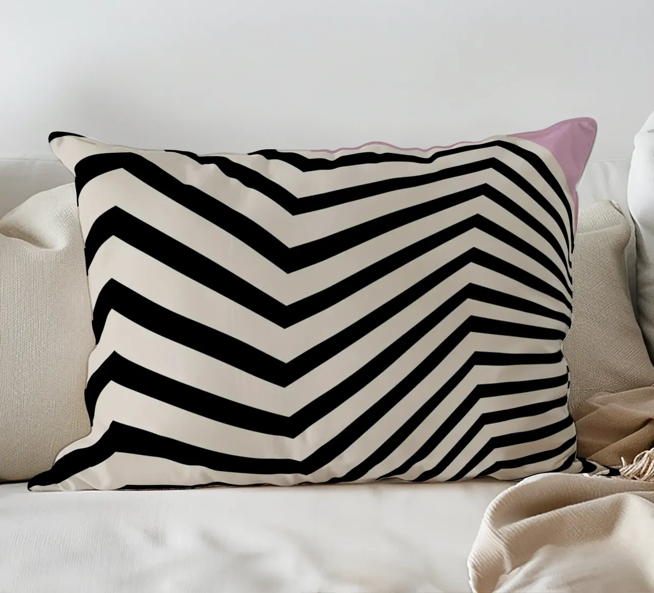 Bauhaus Linee a zig zag - Grafica rosa e nera cuscino da Studio Vibe