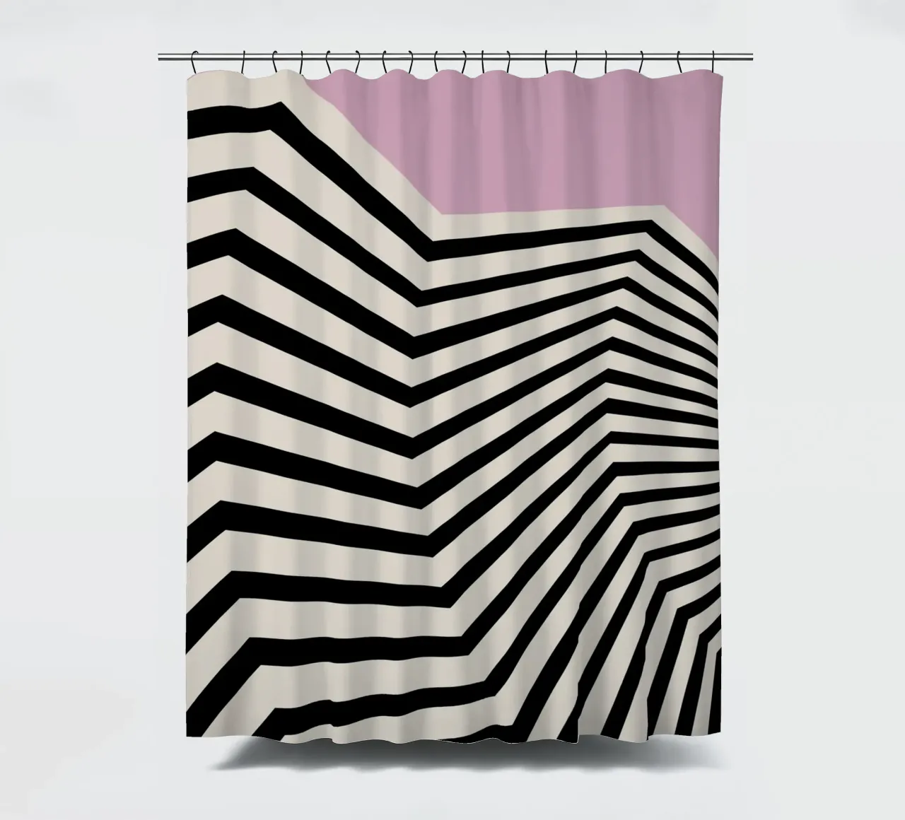 Bauhaus Linee a zig zag - Grafica rosa e nera tenda da doccia da Studio Vibe