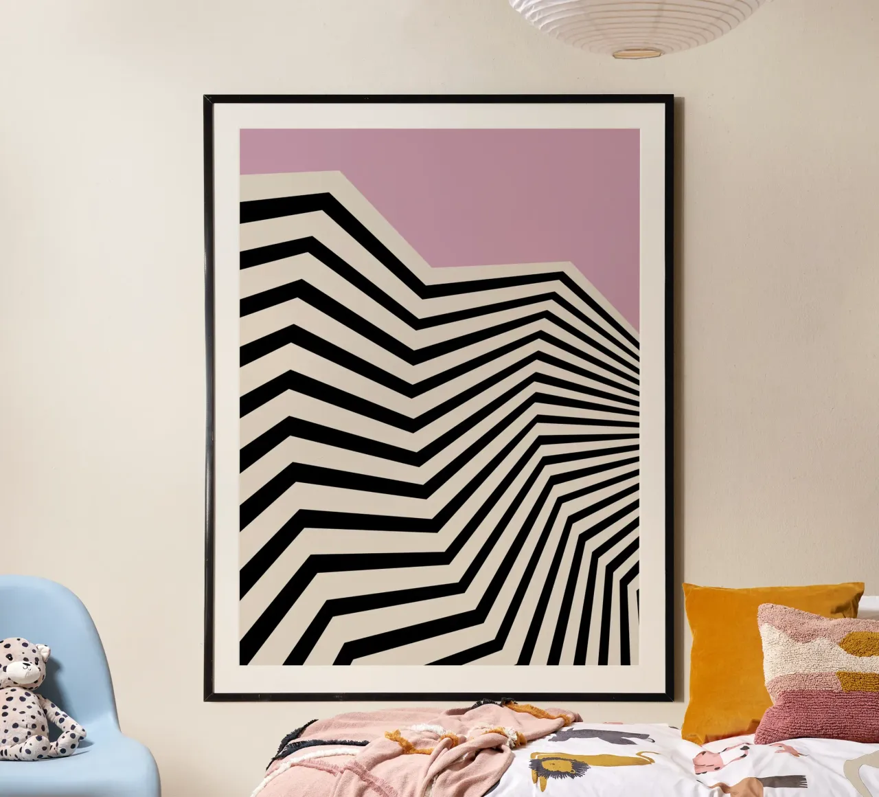 Bauhaus Linee a zig zag - Grafica rosa e nera carta hahnemühle da Studio Vibe