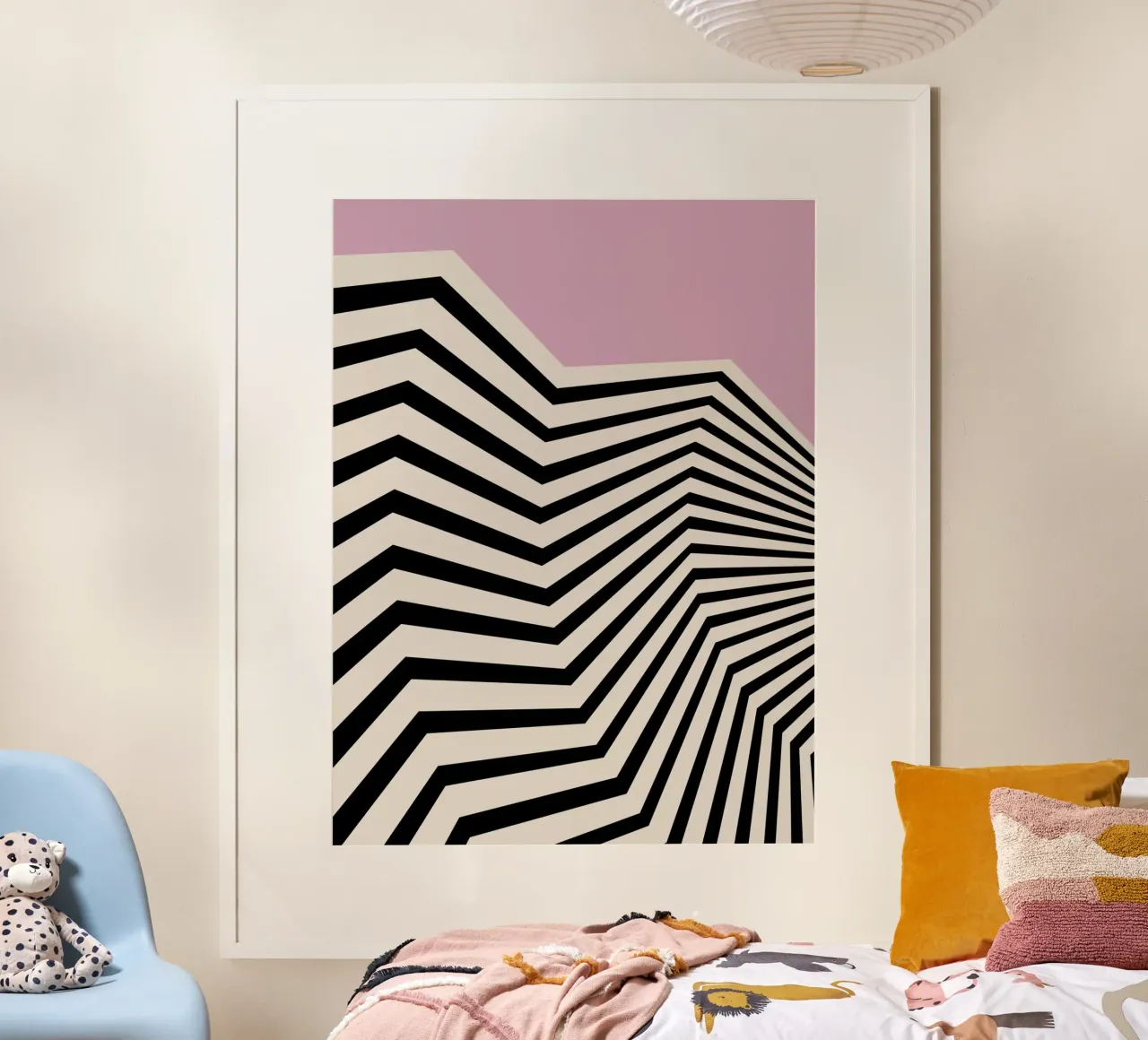 Bauhaus Linee a zig zag - Grafica rosa e nera carta hahnemühle da Studio Vibe