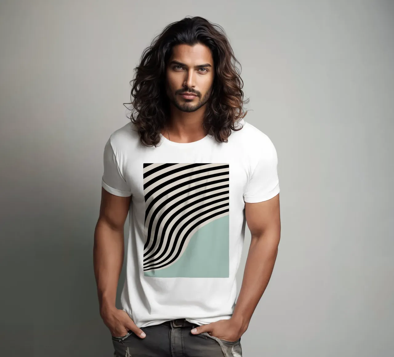 Linee ondulate Bauhaus - Nero Menta Moderno t-shirt da Studio Vibe