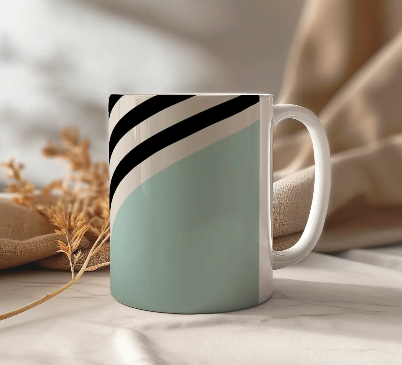 Linee ondulate Bauhaus - Nero Menta Moderno tazza in ceramica da Studio Vibe