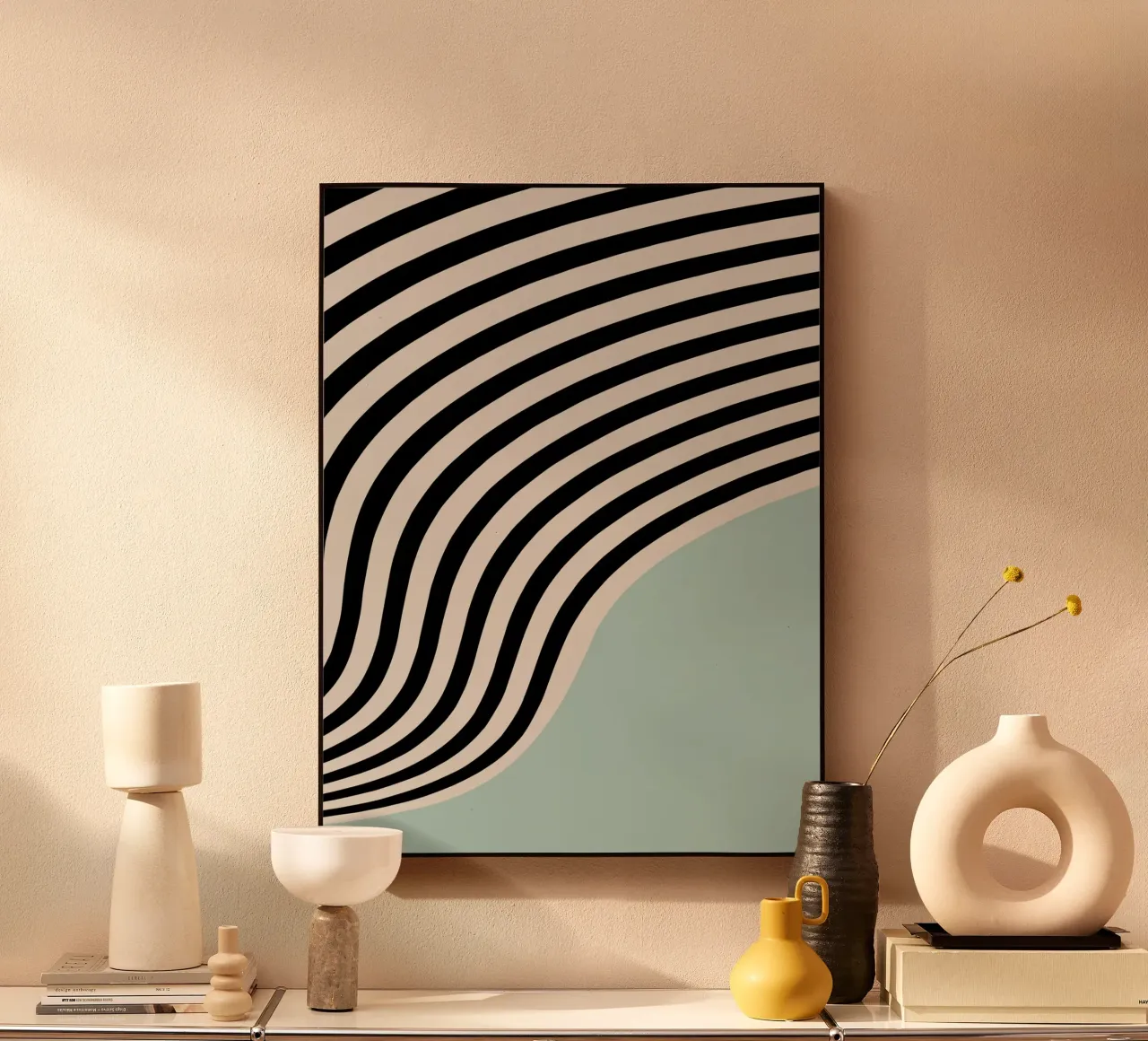 Linee ondulate Bauhaus - Nero Menta Moderno alluminio dibond da Studio Vibe