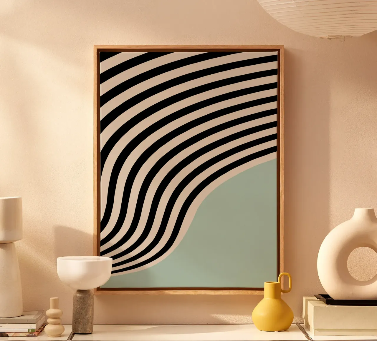 Linee ondulate Bauhaus - Nero Menta Moderno tela con Cornice a cassetta da Studio Vibe