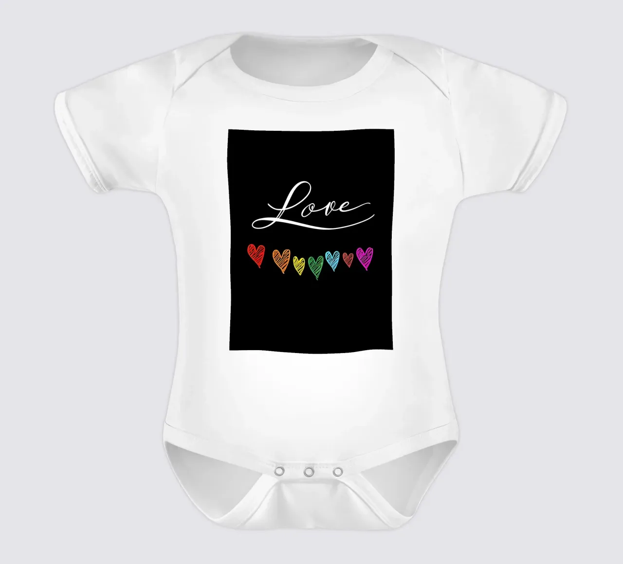 Amore con cuori arcobaleno su nero body neonato maniche corte da 🥝 KIWI STORE