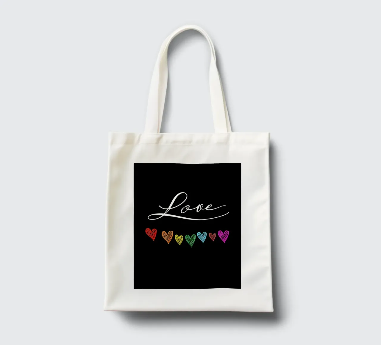 Amore con cuori arcobaleno su nero borsa in juta da 🥝 KIWI STORE