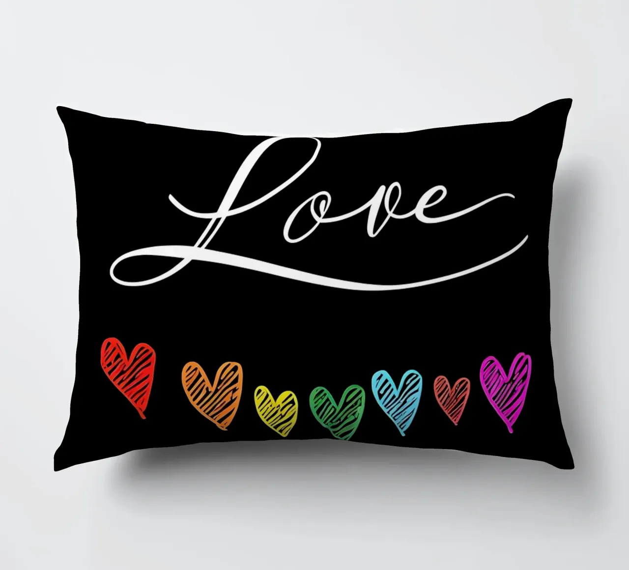 Amore con cuori arcobaleno su nero cuscino da 🥝 KIWI STORE