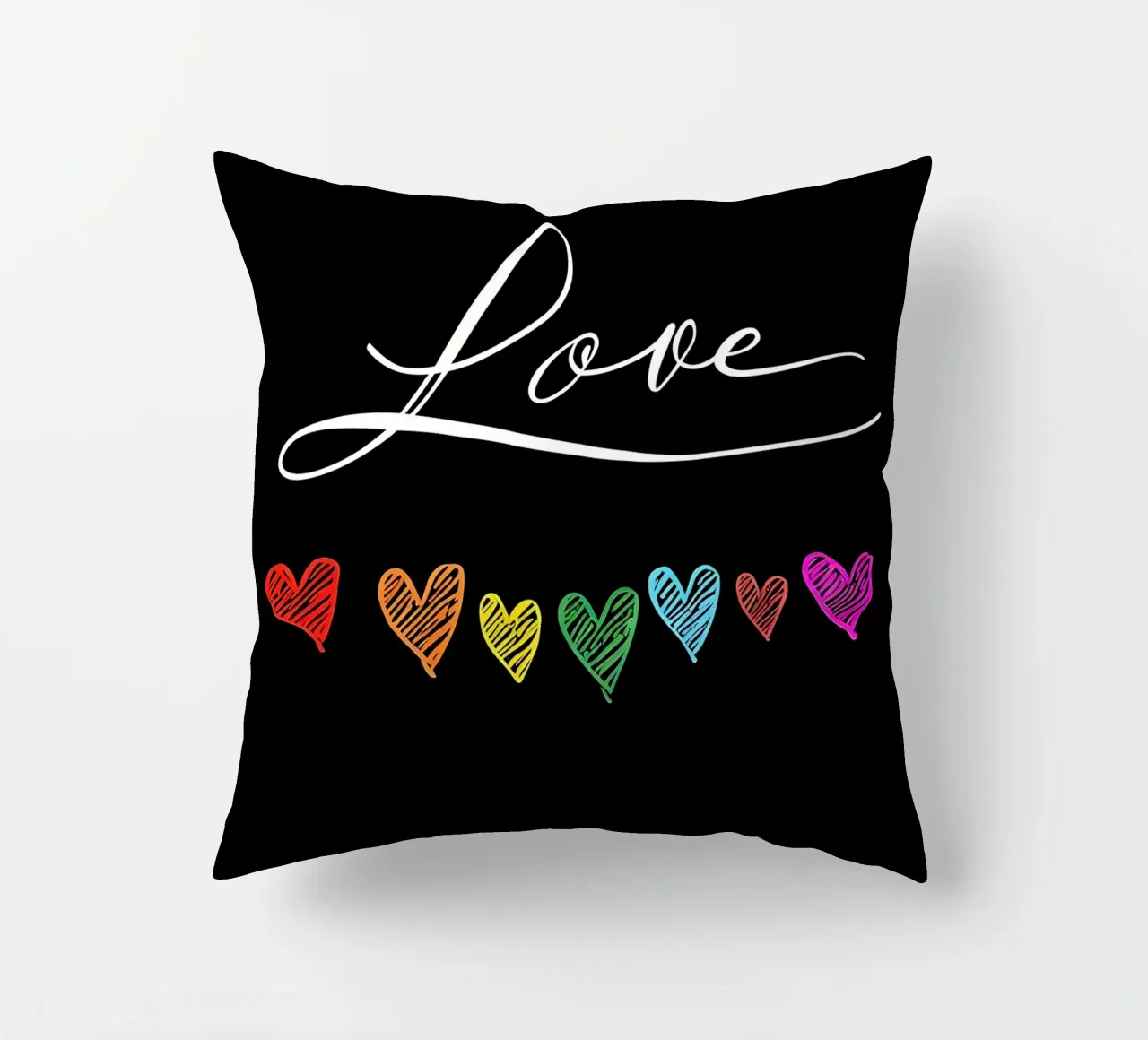 Amore con cuori arcobaleno su nero cuscino da 🥝 KIWI STORE