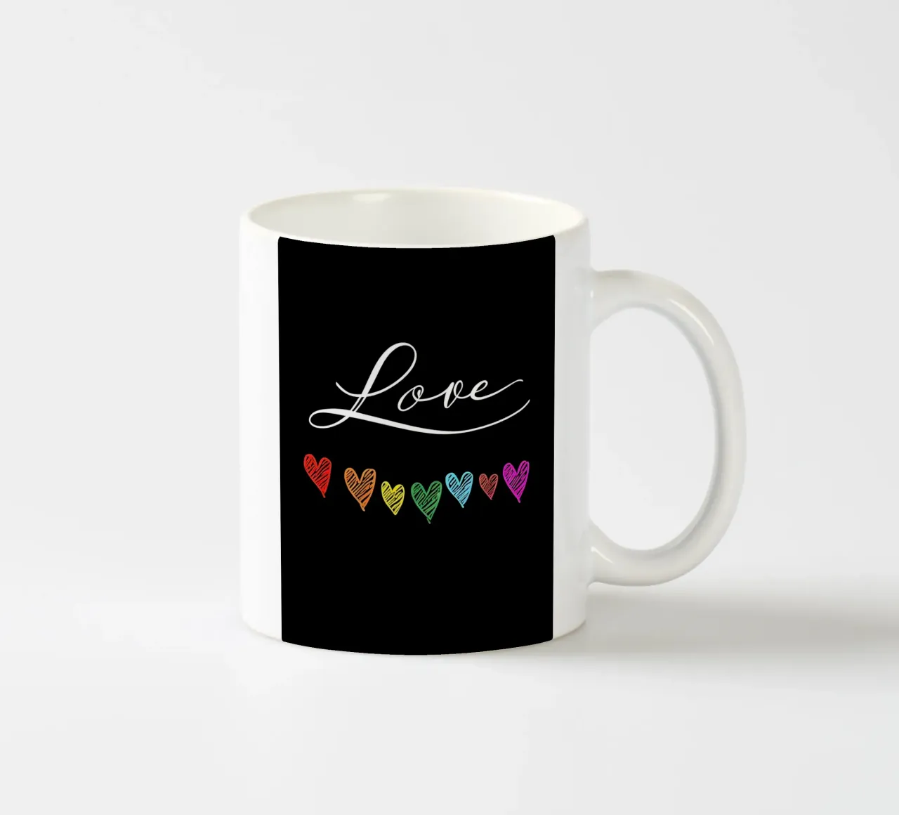 Amore con cuori arcobaleno su nero tazza in ceramica da 🥝 KIWI STORE