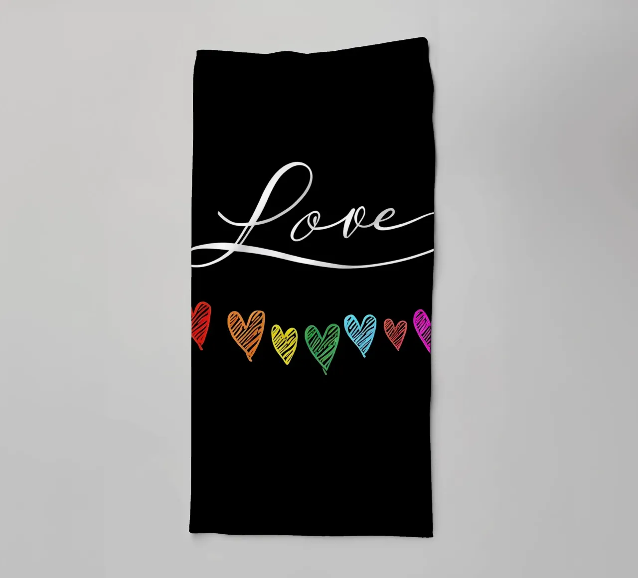 Amore con cuori arcobaleno su nero asciugamano da bagno da 🥝 KIWI STORE