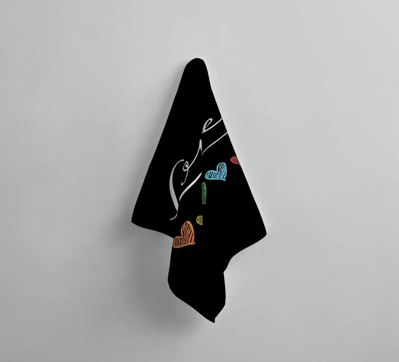 Amore con cuori arcobaleno su nero asciugamano da bagno da 🥝 KIWI STORE