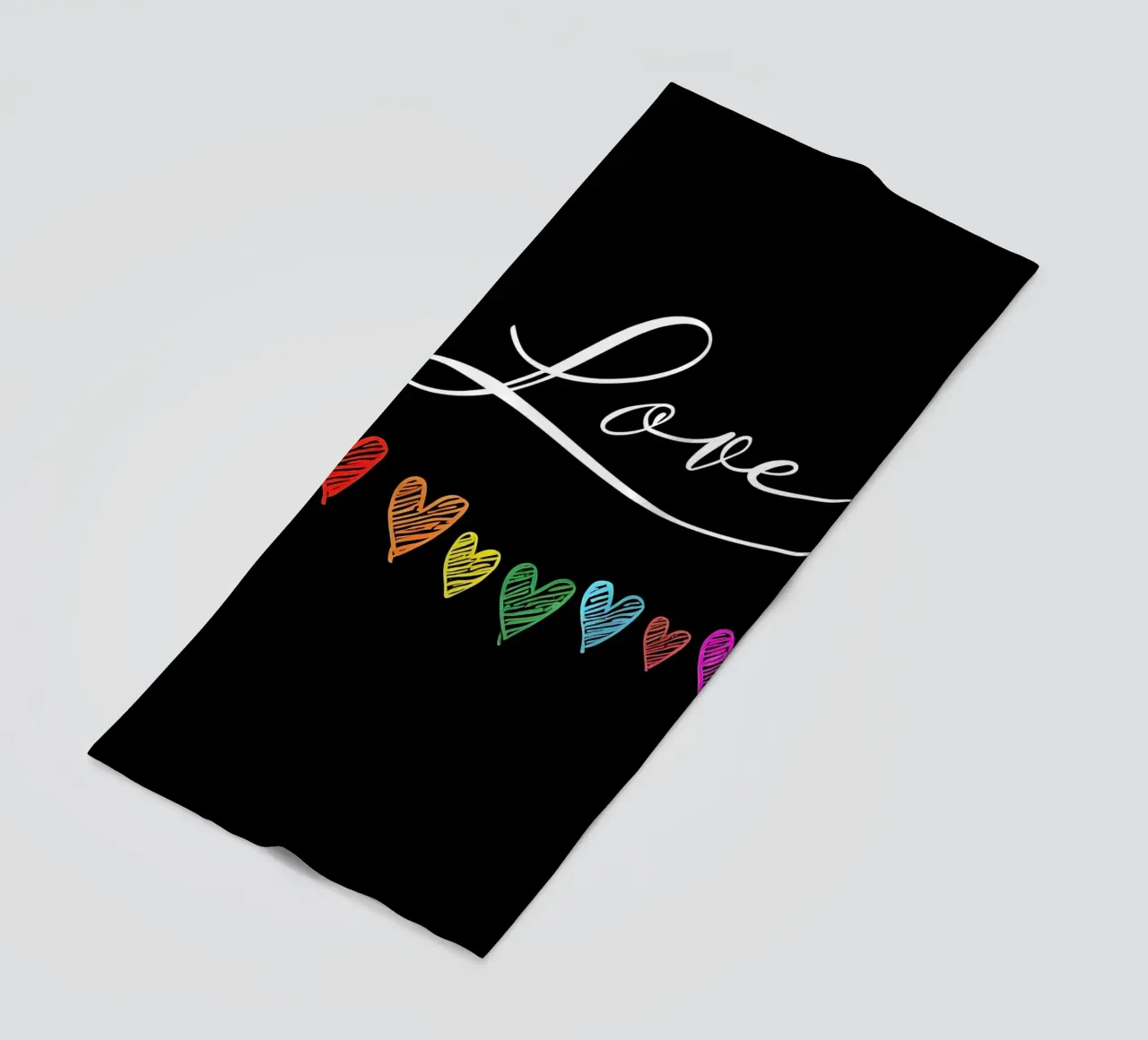 Amore con cuori arcobaleno su nero telo mare da 🥝 KIWI STORE