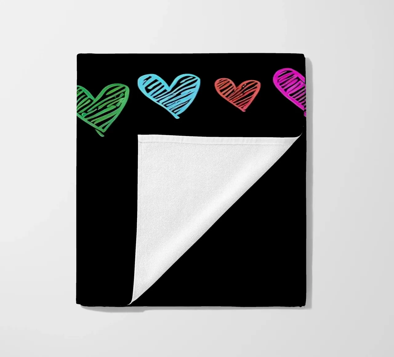 Amore con cuori arcobaleno su nero telo mare da 🥝 KIWI STORE