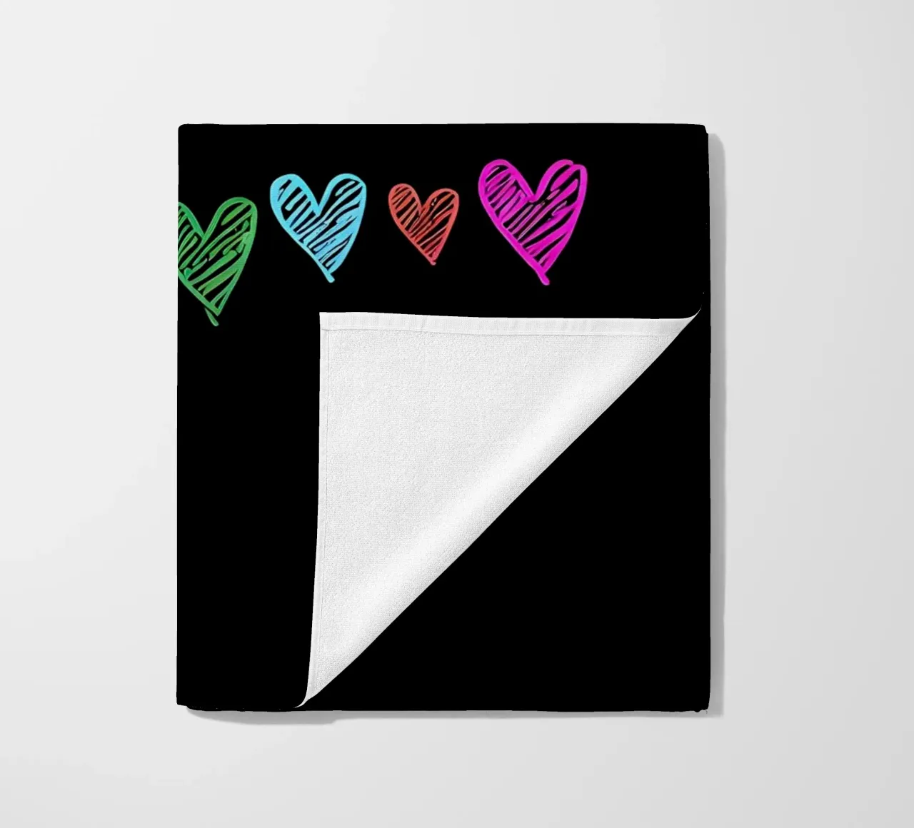 Amore con cuori arcobaleno su nero telo mare da 🥝 KIWI STORE