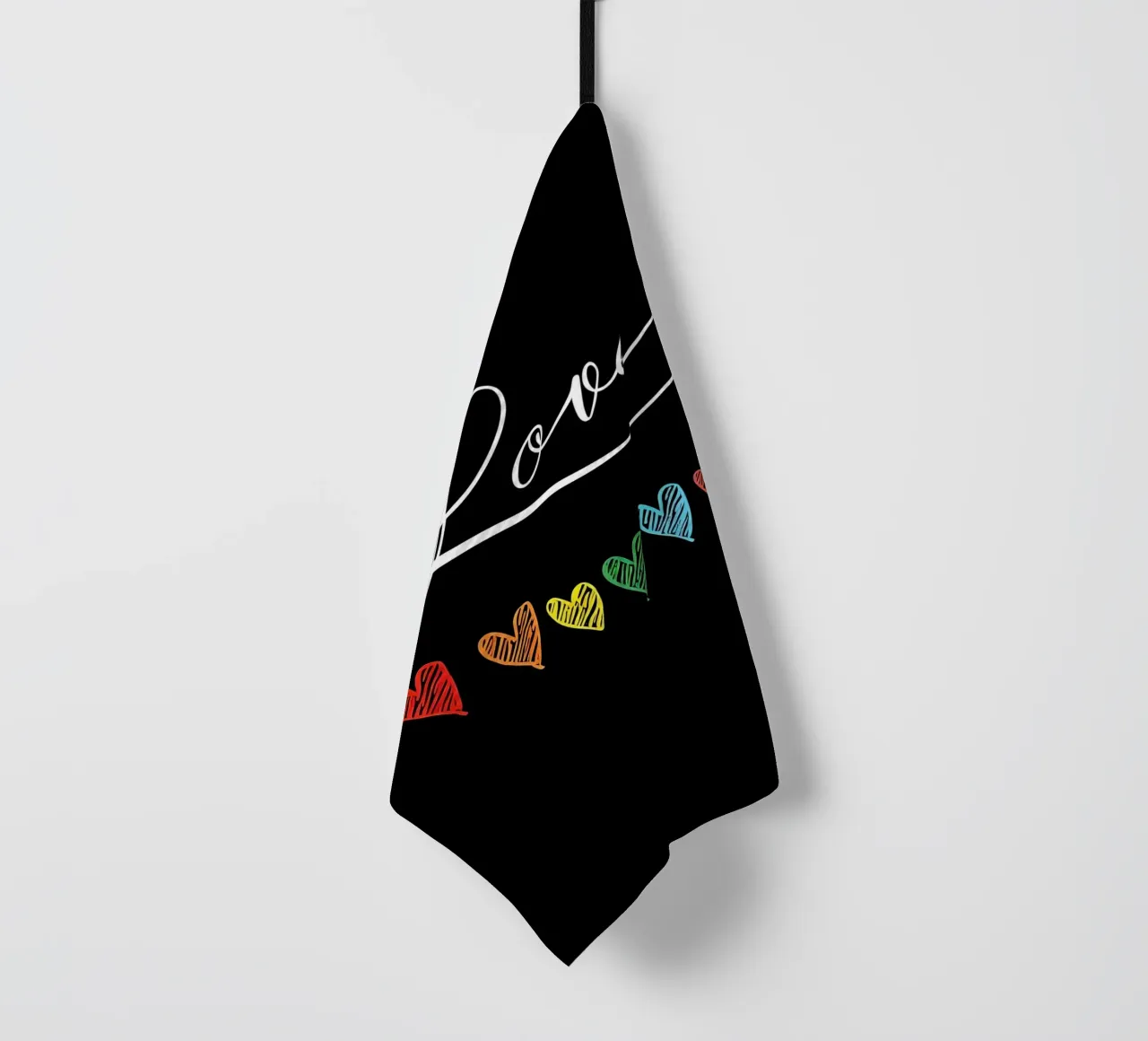 Amore con cuori arcobaleno su nero canovaccio da cucina da 🥝 KIWI STORE
