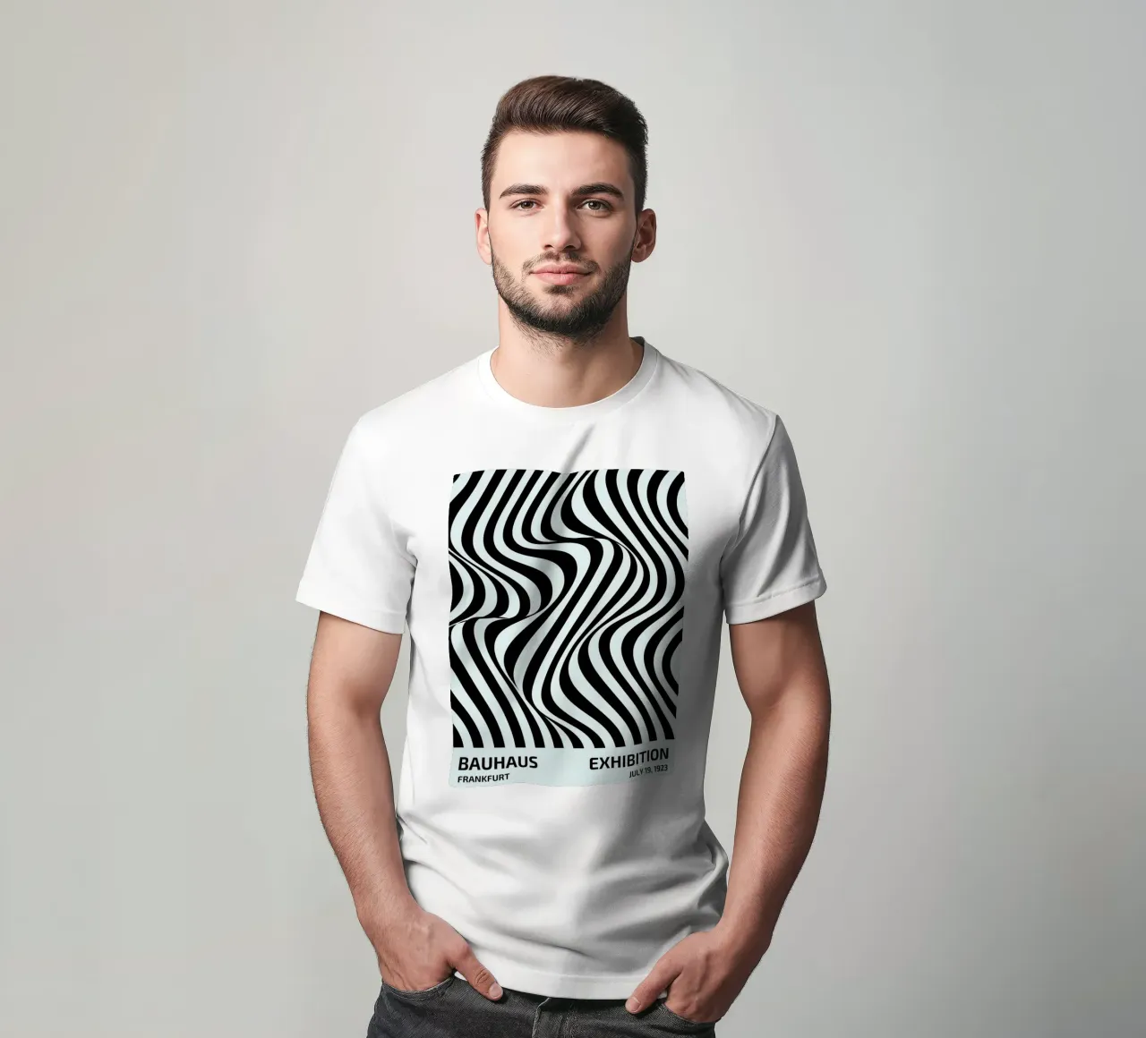 Bauhaus Waves | Poster astratto in bianco e nero t-shirt da Studio Vibe