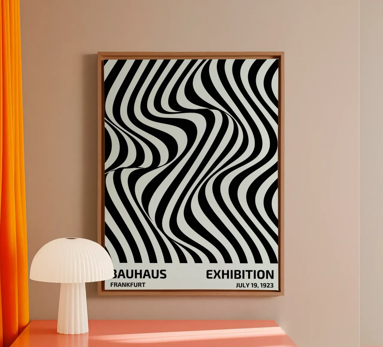 Bauhaus Golven | Zwart & Wit Abstract Poster canvas met Baklijst van Studio Vibe