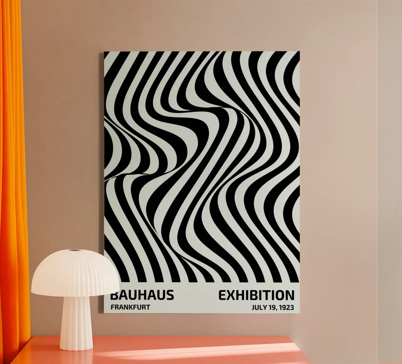 Bauhaus Golven | Zwart & Wit Abstract Poster canvas met Baklijst van Studio Vibe