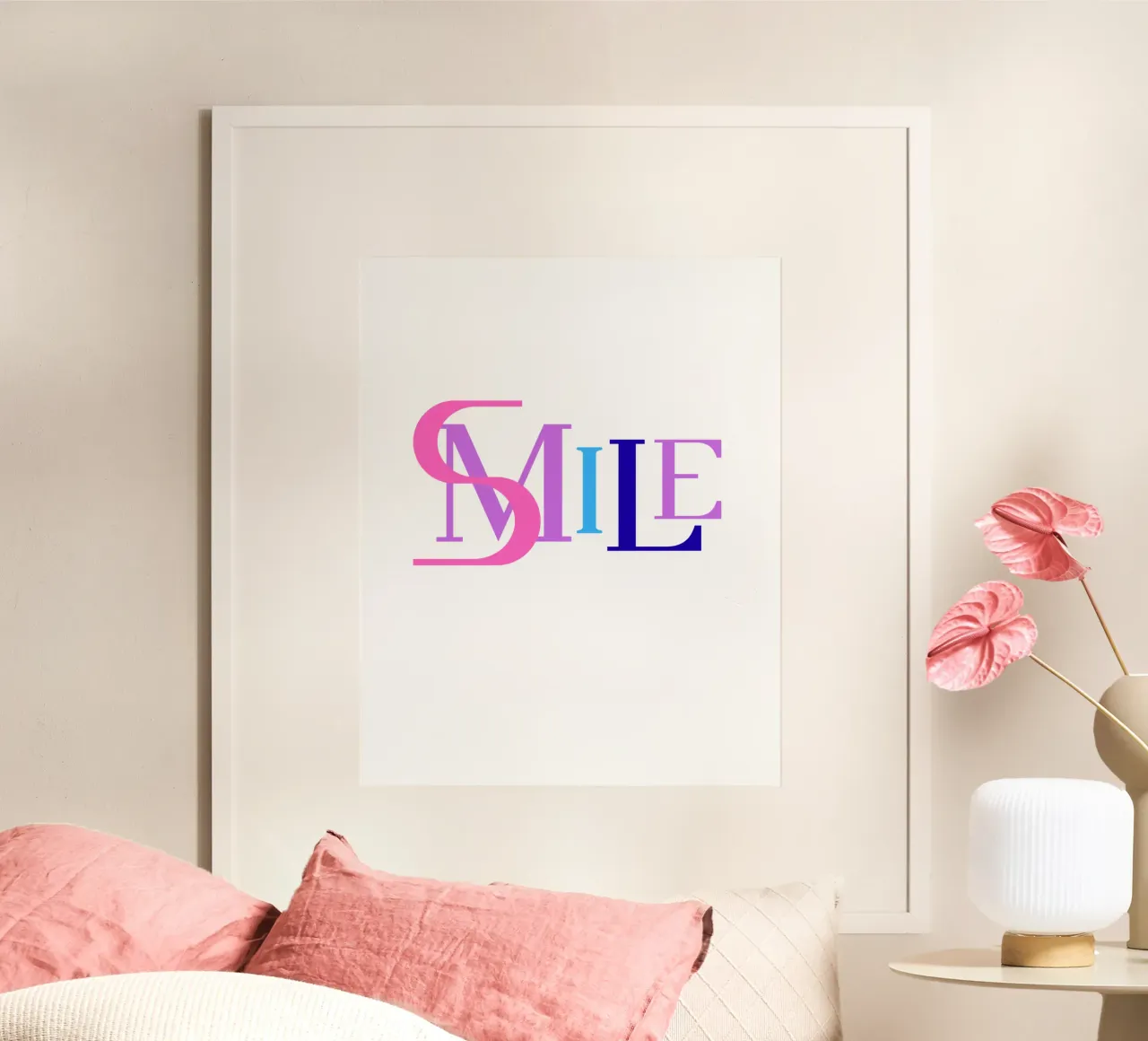 Poster SMILE | Citazione positiva | Arte murale moderna e minimale poster con telaio in legno da StrindesignStudio