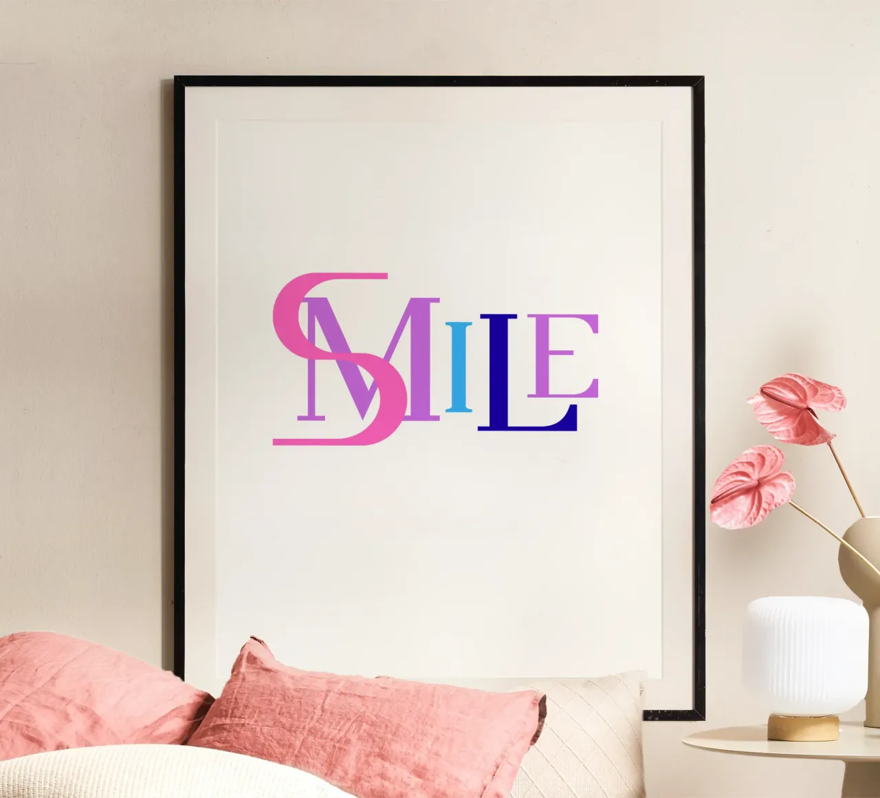Poster SMILE | Citazione positiva | Arte murale moderna e minimale poster con telaio in legno da StrindesignStudio