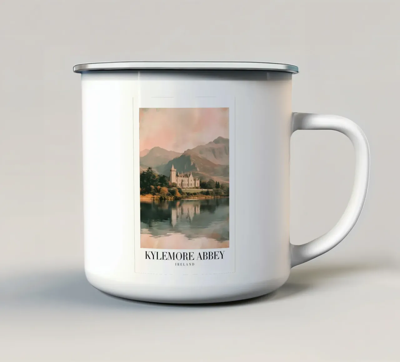 Kylemore Abbey Ierland - Kasteel Meer Landschap Print emaille mok van homdeco