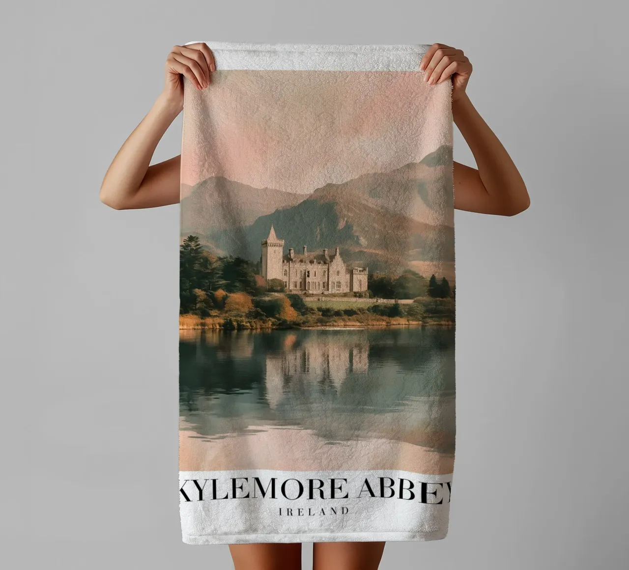 Kylemore Abbey Ierland - Kasteel Meer Landschap Print badhanddoek van homdeco